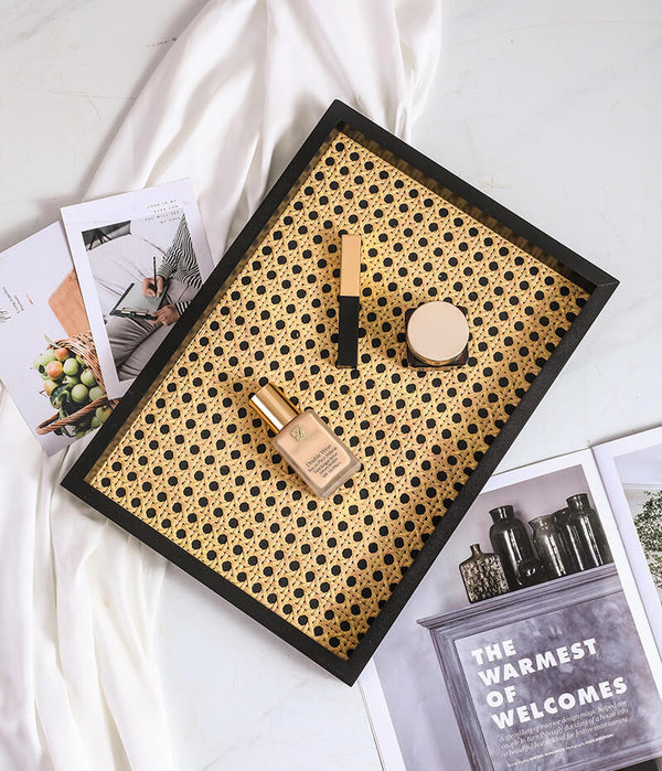 Beautiful Rectangle Wood Tray with Mesh